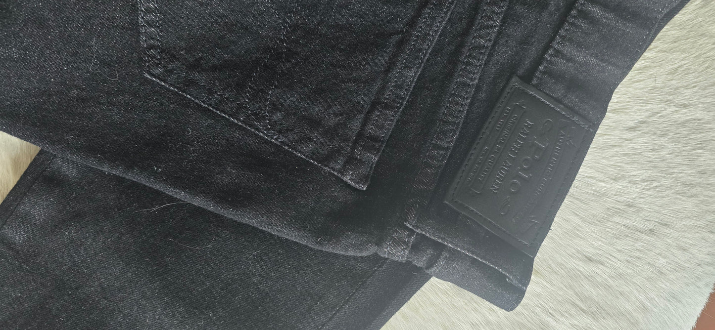 Polo ralph lauren black denim leather fringe jean