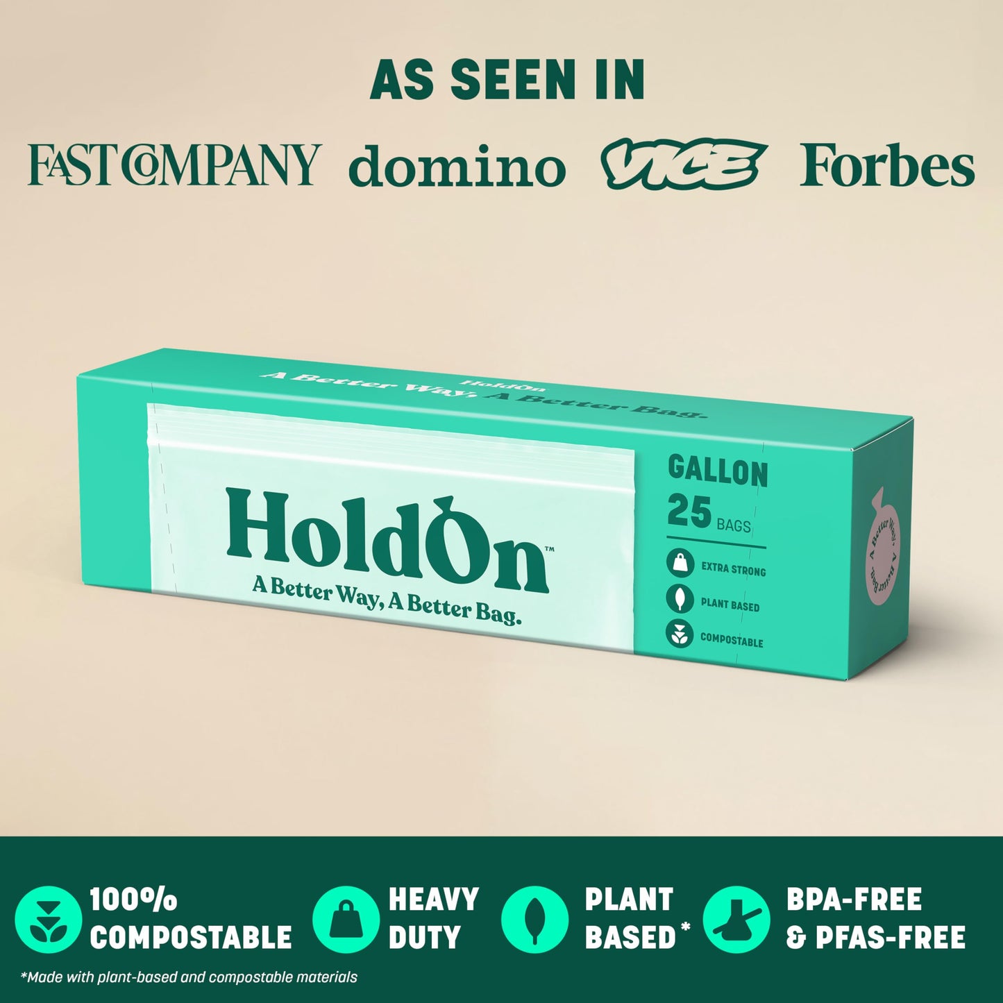 Zipseal Gallon Bags - Compostable, PFOA-Free, BPA-Free, Food-Safe Zip Seal Food Storage Bags/Freezer-Safe Gallon Bags With Secure Seal for Home & Travel (2-pack, 50 bags total)