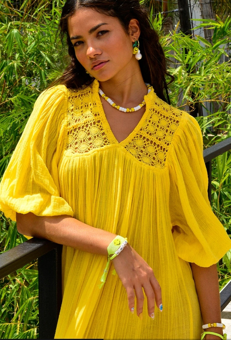 70s Yellow Gauze Dress Pillar & Vine 70s Yellow Gauze Dress Pillar & Vine