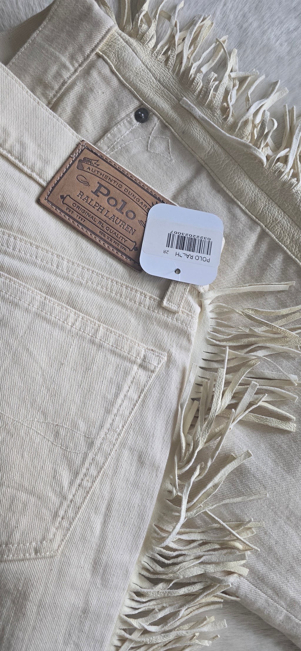 Polo Ralph Lauren cream leather and denim jeans