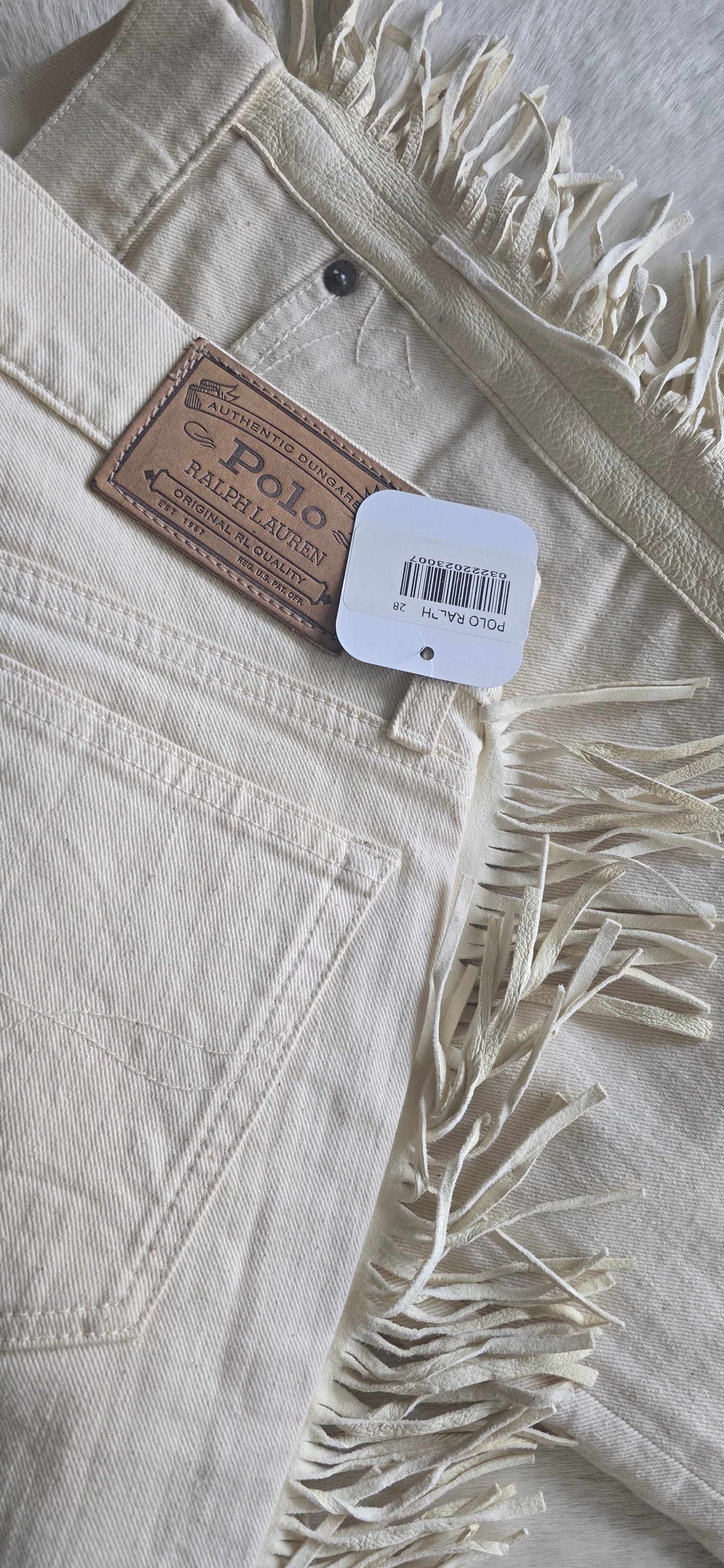 Polo Ralph Lauren cream leather and denim jeans