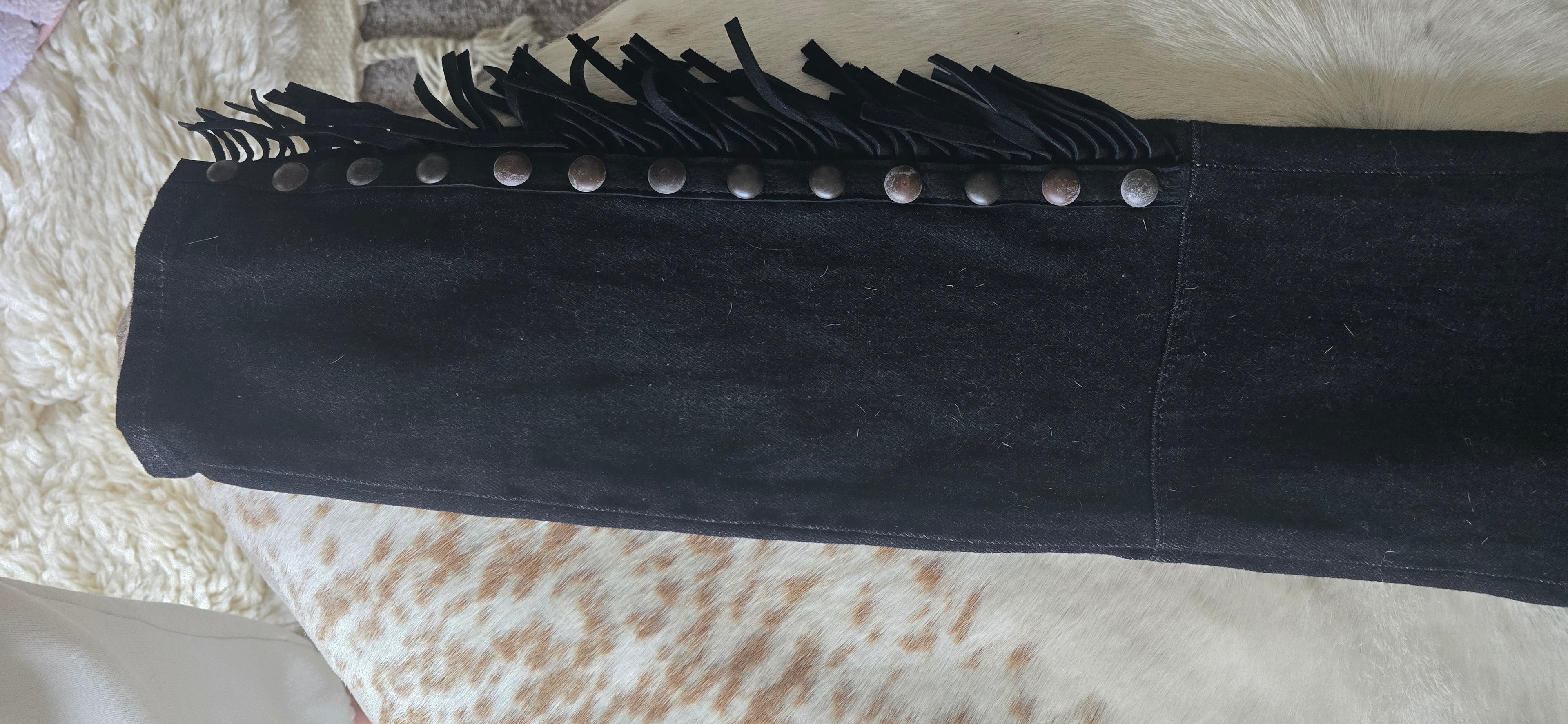 Polo ralph lauren black denim leather fringe jean