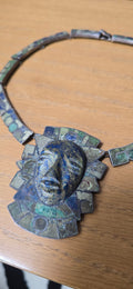 Sterling Silver Crushed Turquoise Face Figural Statement Pendant Necklace