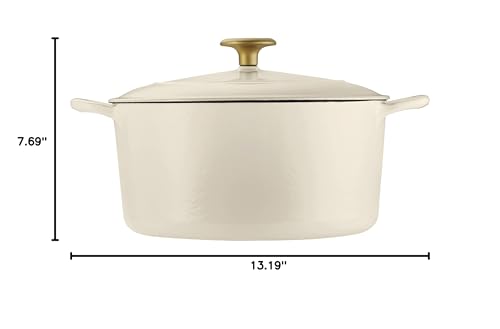 Tramontina Dutch Oven Cast Iron 5.5 Qt Latte with Gold Stainless Steel Knob, 80131/085DS