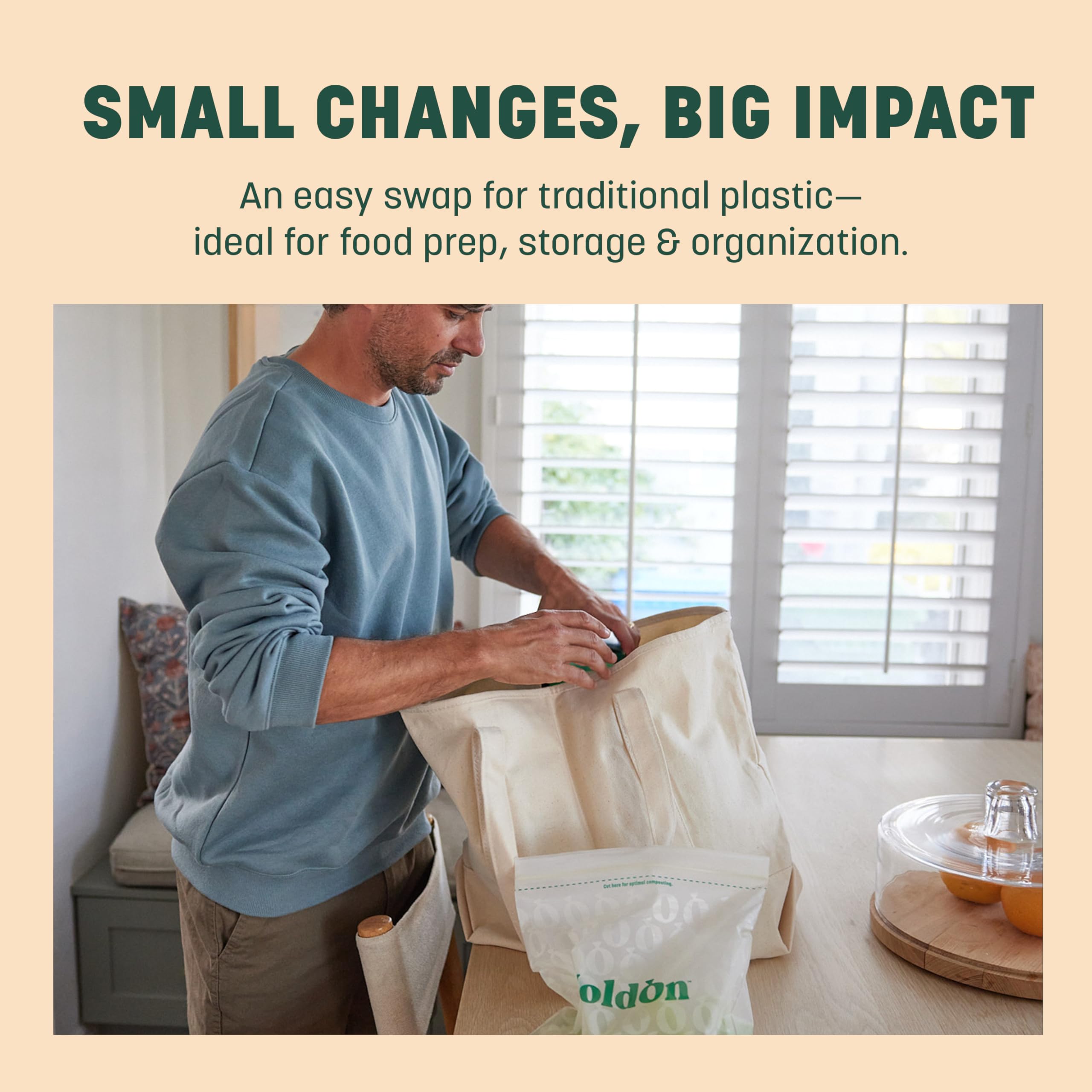 Zipseal Gallon Bags - Compostable, PFOA-Free, BPA-Free, Food-Safe Zip Seal Food Storage Bags/Freezer-Safe Gallon Bags With Secure Seal for Home & Travel (2-pack, 50 bags total)