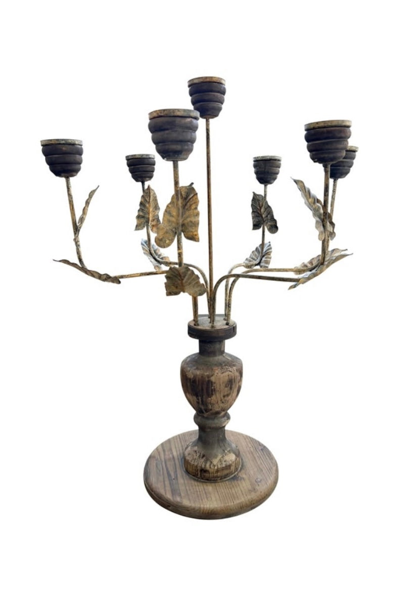 Extra Large Vintage 7 Arm Metal Wood Rustic Candelabra
