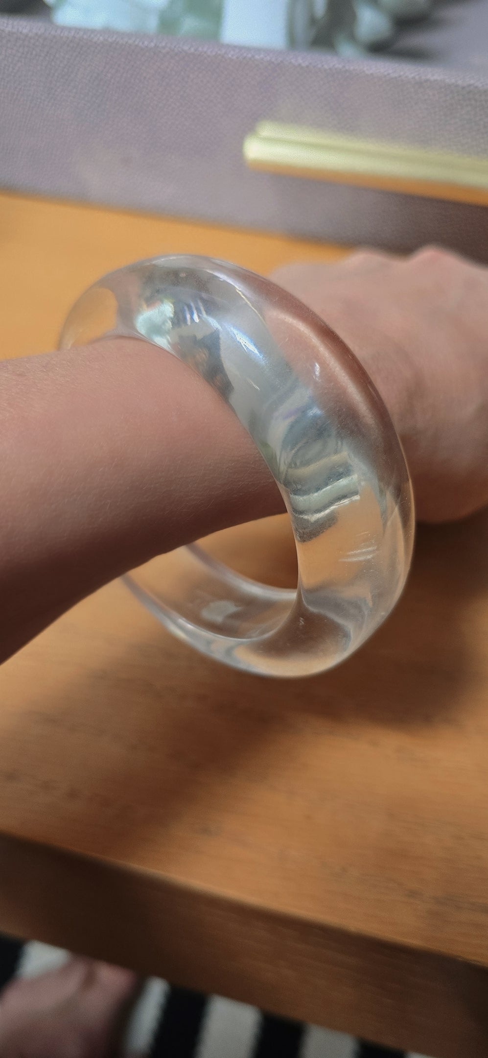 Vintage Large Clear Lucite Bakelite Mid Century Modern Space Age Bangle Bracelet