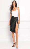 LAMARQUE NUBIA LEATHER SARONG SKIRT IN BLACK