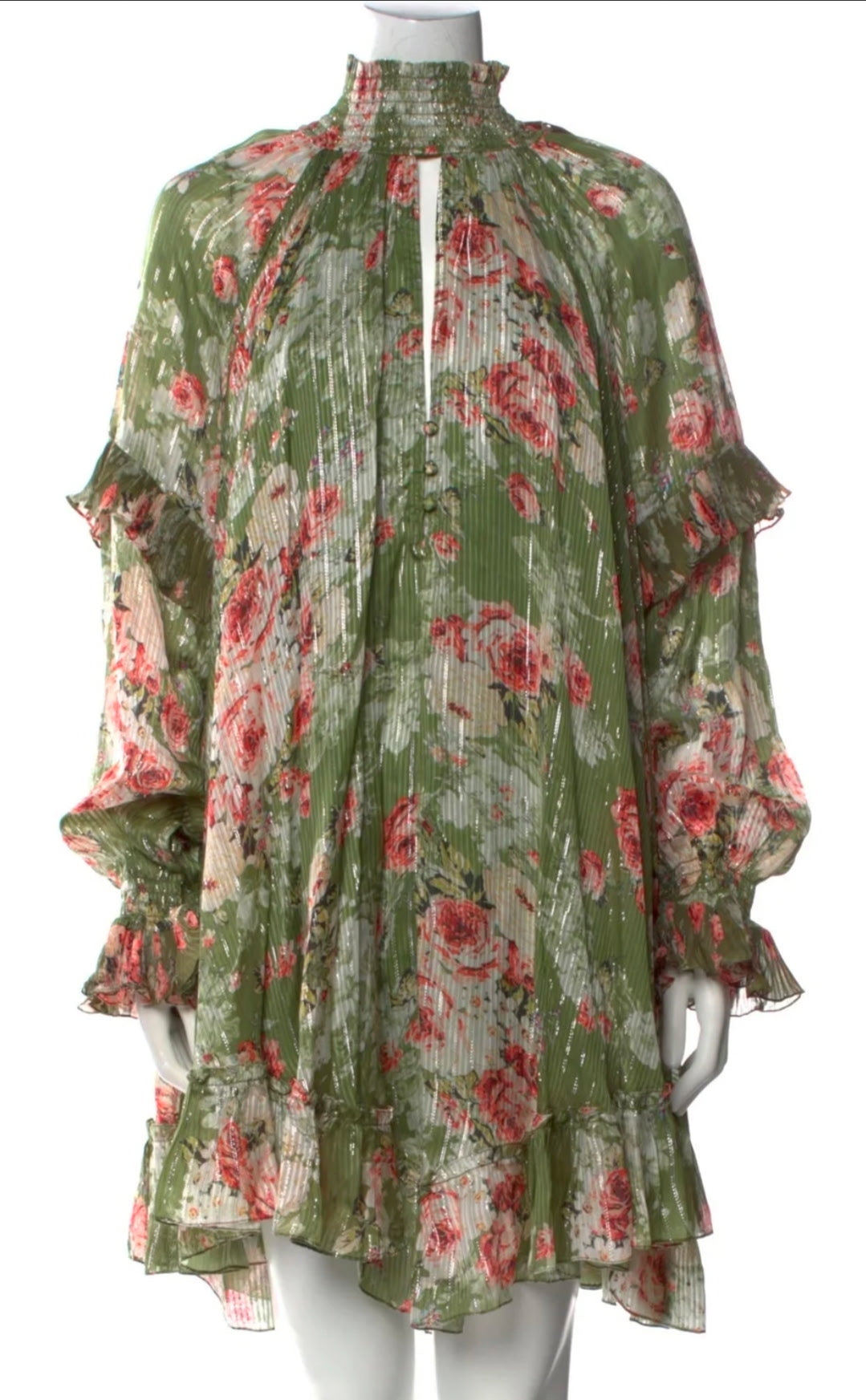 hemant and nandita green dress HEMANT AND NANDITA Neem Voluminous Mini Dress