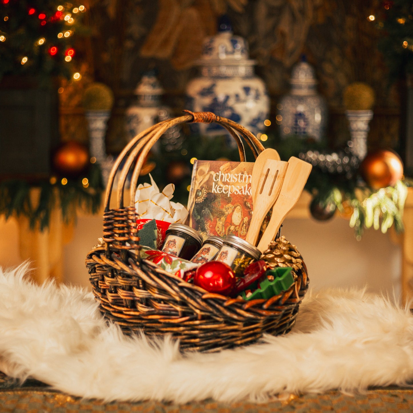 Small One-Of-A-Kind Vintage Holiday Gift Basket