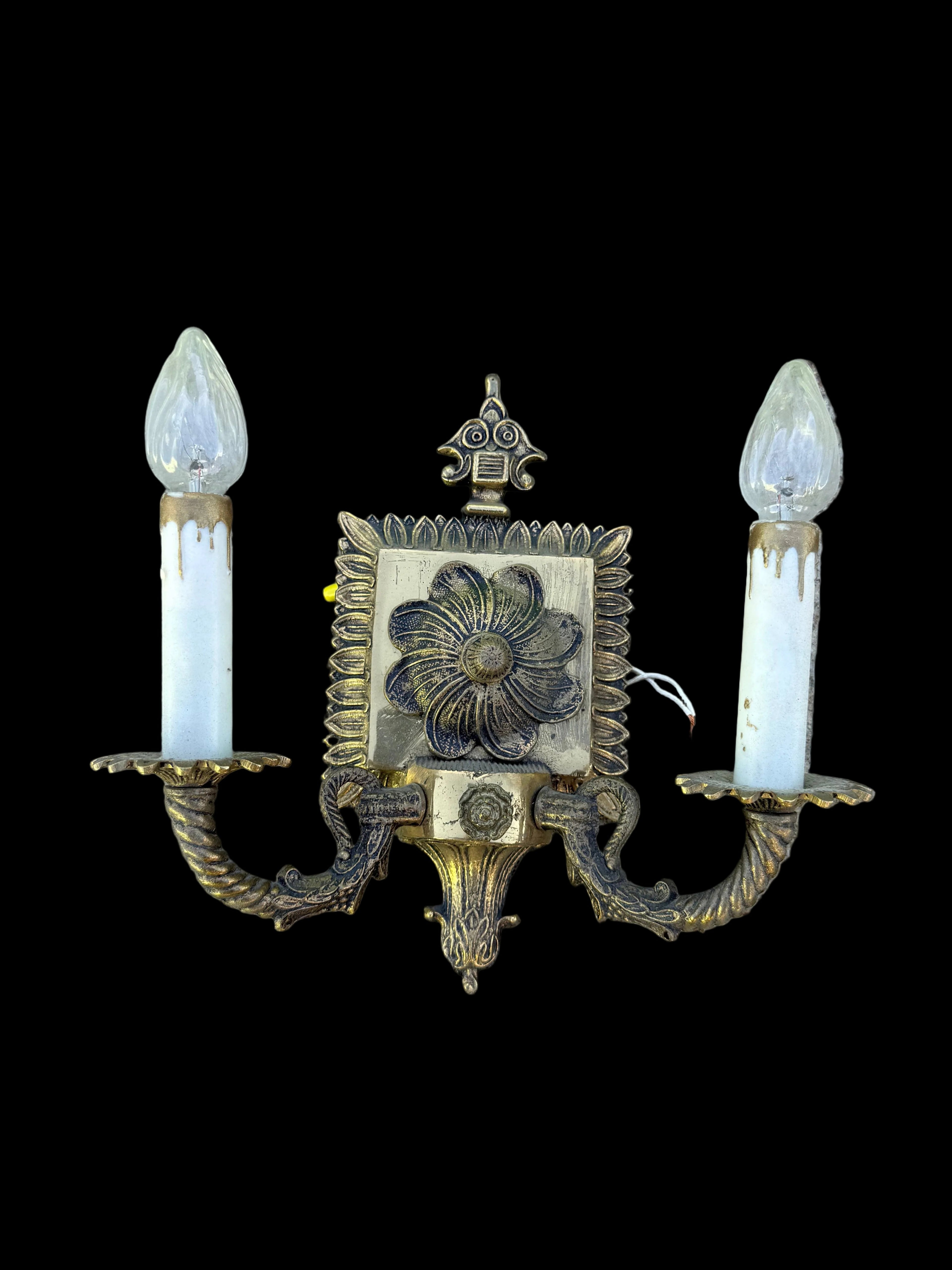 Antique Brass Double-Arm Electric Wall Sconce (Pair)