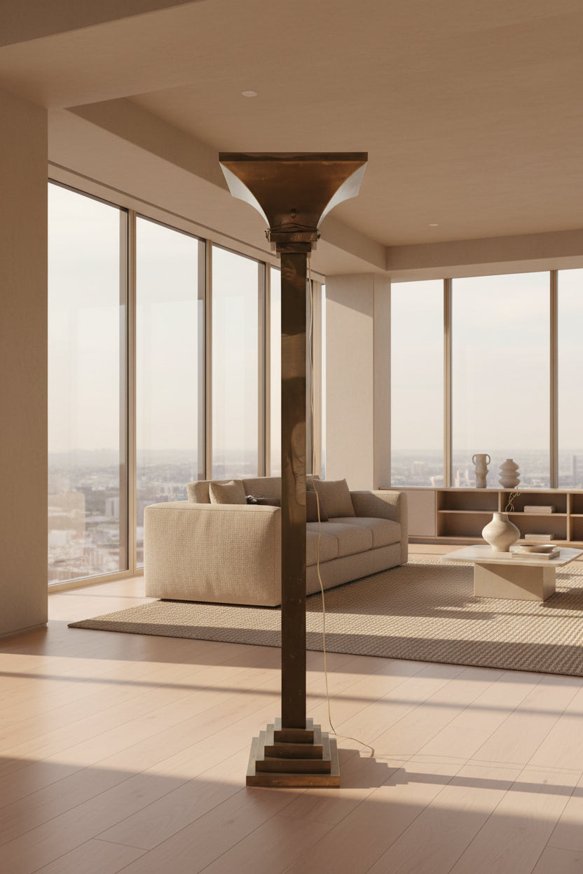 Solid Brass Mid-Century Torchiere Floor Lamp