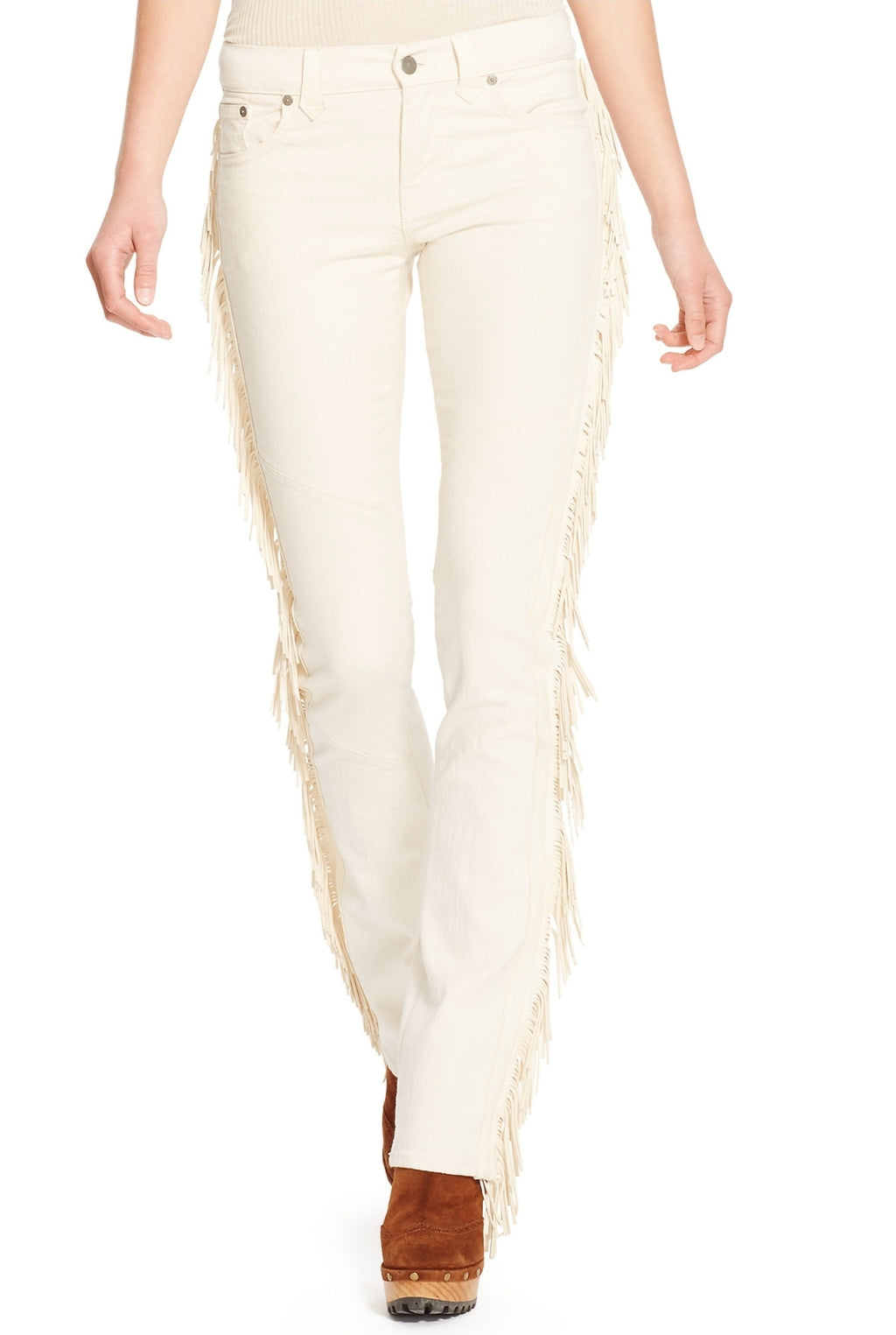 Polo Ralph Lauren cream leather and denim jeans