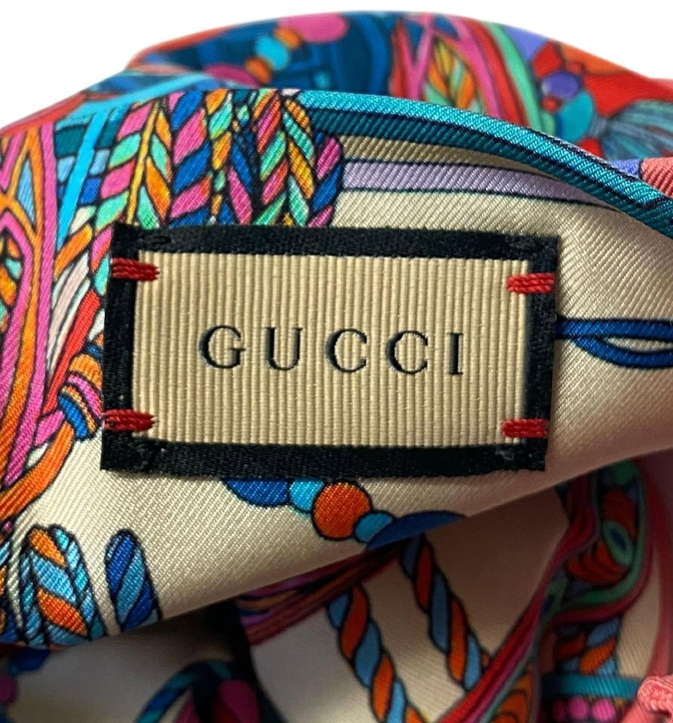 Gucci Tassel and Chain Print Headband in Pink Silk