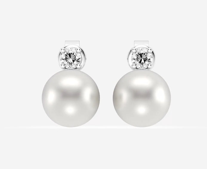 Freshwater Pearl and Diamond Earrings