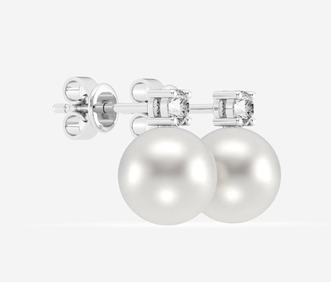 Freshwater Pearl and Diamond Earrings