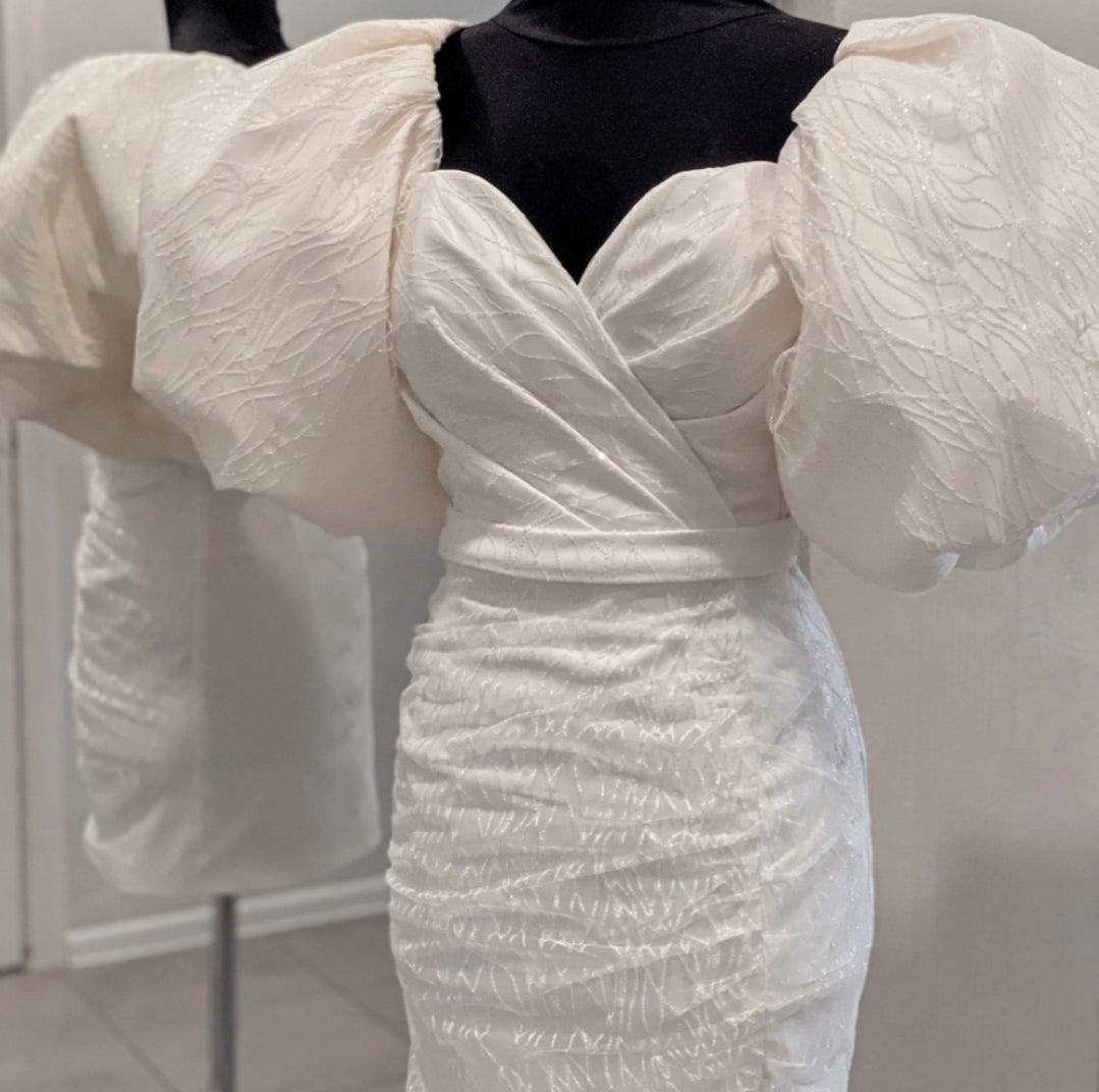 White Puff Sleeve Bridal Dress