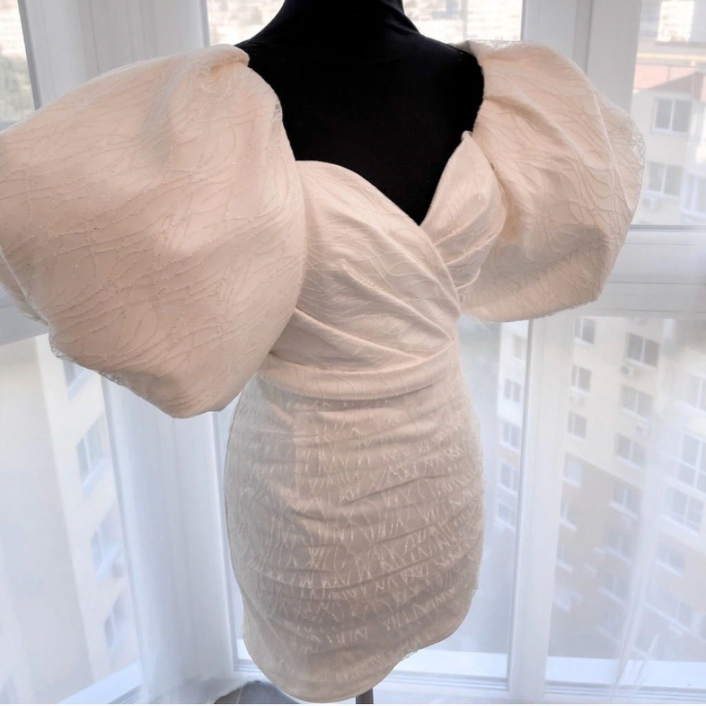 White Puff Sleeve Bridal Dress