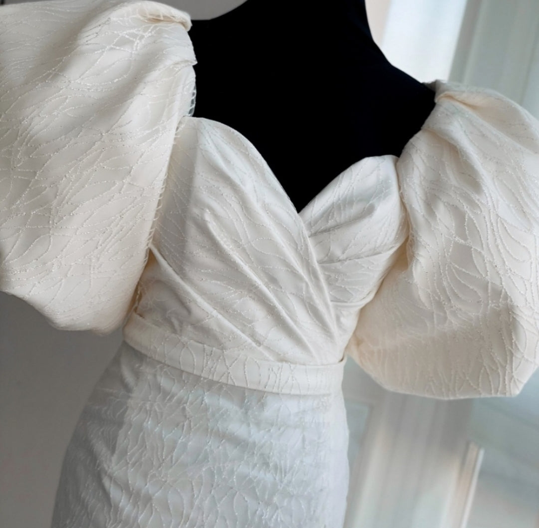 White Puff Sleeve Bridal Dress