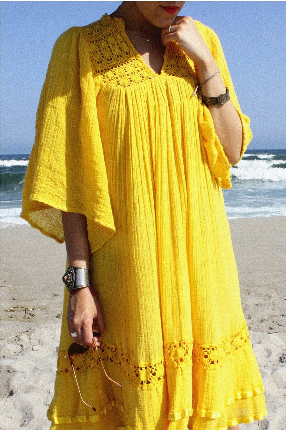 70s Yellow Gauze Dress