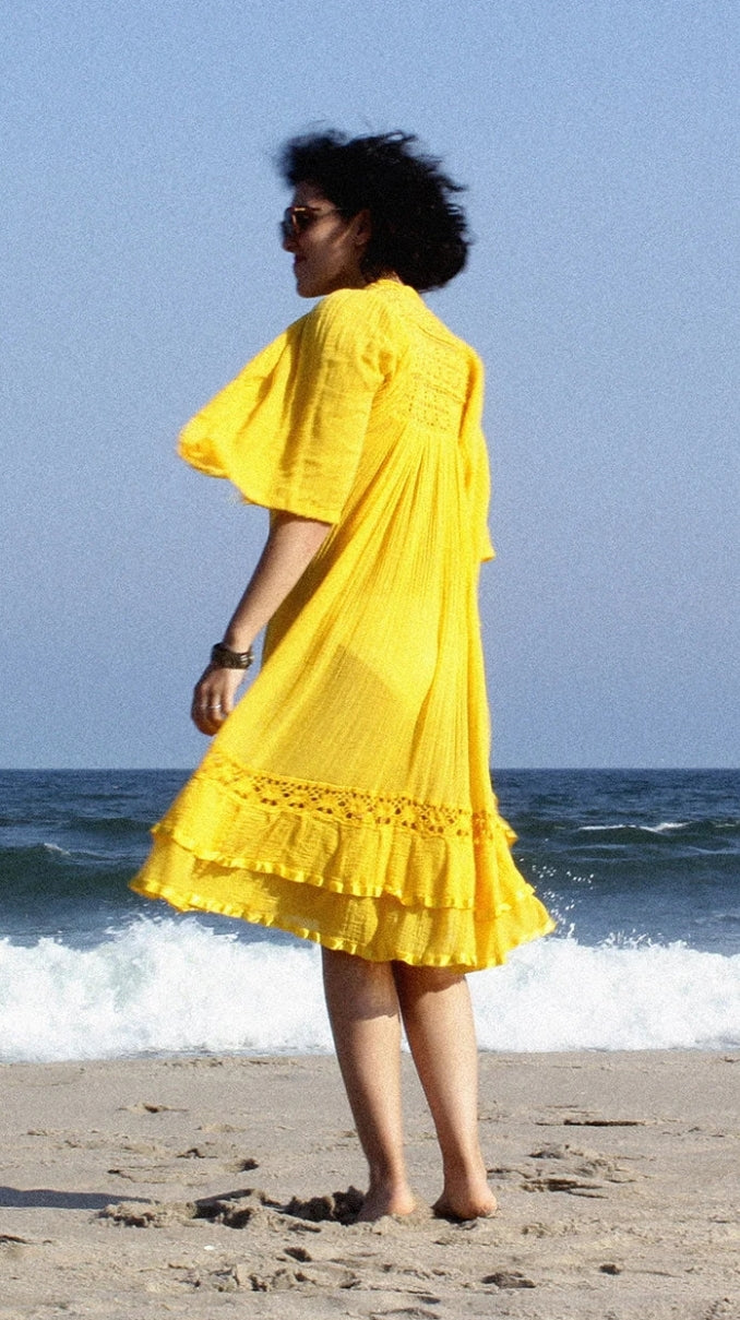 70s Yellow Gauze Dress